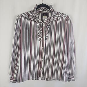 Vintage 1990s Pins and Needles Ruffle Stripe Blouse Made USA Womens 6